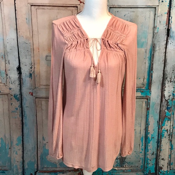 Lucky Brand Tops - Lucky Brand boho long sleeve blouse top coral sz S